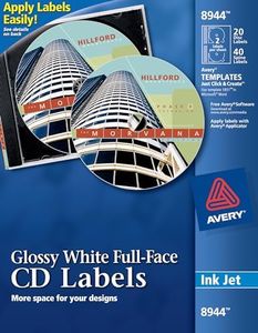 Avery Full-Face CD Labels for Inkjet Printers, Glossy White, 20 Disc Labels and 40 Spine Labels (8944)