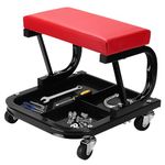 Rolling Mechanic Stool, 150kg Capacity, Soft Padded Creeper Trolley with Tool Tray, 4 Universal Casters, Heavy Duty Garage Workshop Seat Chair, Red