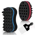 Supaze 3Pcs Hair Sponge Set, Curl Brush Sponge for Hair Men Women, Twist Sponge for Afro Curls with 6.7 Inch Long Metal Afro Pick
