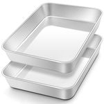 Onader Small Oven Tray Set of 2, Deep Cake Tin Rectangle Baking Tray, Stainless Steel Tray Bake Sheet Pans Ideal for Lasagne Cookie Pizza, Flat Surface & Brushed Finished, Dishwasher Safe, 26x20x5cm