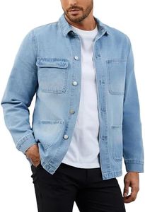 YEXPINE Men's Denim Shirt Jackets Casual Button Down Trucker Shirt Light Wash Shacket Overshirt with 4 Pockets Blue
