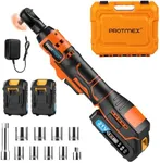 Protmex 3/8'' Cordless Ratchet Wrench, 60FT-LBS (80N.m) Electric Ratchet with 21V 2 X 2.0Ah Battery, 400 RPM Chargeable Power Ratchet Driver Set with 8 Sockets,1/4 Adaptor, 3" Extension Bar