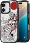 Rosarnnah Compatible for iPhone 16 Case Cute - Durable Shockproof 6.6 ft Drop Impact Phone Case - Black Funny White Tiger Design for iPhone 16 6.1"