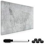 Navaris Magnetic Whiteboard & Magnets - 40 x 60 cm - Dry Wipe Erase White Planner Board for Wall - w/Strong Magnet Set & Black Marker Pen - Concrete