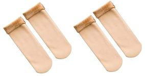 VEDETIC Women's Floor Socks Winter Adult Warmth Tube Plus Velvet Thickening Women Solid Socks Thermal Socks Stretchable (Beige)