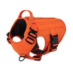 ICEFANG Reflective Tactical Dog Harness for Large Sized Dogs,2X Metal Buckle,Working Dog MOLLE Vest with Handle,No Pulling Front Leash Clip (L (Pack of 1), Orange)