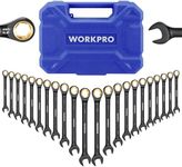 WORKPRO 22-Piece Ratcheting Wrench Set, Anti-slip Teeth, Ratchet Combination Wrench Sets with Organizer Box, Metric 6-18mm & SAE 1/4-3/4", Black Electrophoretic Coating
