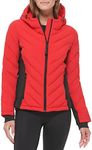 Calvin Klein womens Scuba Side Panel and Sleeve Adjustable Hood Zip PocketspufferDown Coat, Mandarin Red, Medium