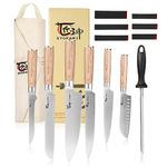 SYOKAMI Knife Set, 14 Piece Japanese Style Kitchen Knives with Roll Bag, Razor Sharp Wooden Handle Cutting Knife with 6 Blade Guards, High Carbon Steel Chef Knife Set in Travel Bag Ideal for Outdoor