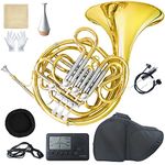 Double French Horn F/Bb 4 Keys,Gold Lacquer French Horn Intermediate with French Horn Case, Mouthpiece,Gloves,Cleaning Cloth,Brush,Tuner and French Horn Mute Silencer (Gold)