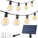 ROSHIN Solar Festoon Lights Outdoor, 15M(49FT) 15 Bulbs+1 Spare LED String Outdoor Lights, IP44 Waterproof and Shatterproof Fairy Lights for Beach, Garden, Yard, Camping, Party, Wedding, Christmas