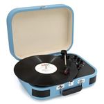 Portable Vinyl Record Player, 3-Speed Belt-Drive Turntable with Stereo Speakers, USB Playback & Recording, Wireless Input & Output, Auto-Stop | Pitch Control | RCA | AUX-in | Headphone Jack | Blue