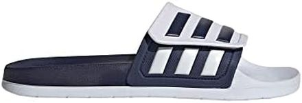 adidas Unisex-Adult Adilette Clog Slide Sandal, White/Dark Blue/White (Tnd), 11 Women/10 Men