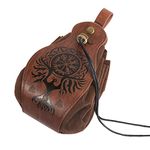 Belt Pouch Waist Bag Fanny Pack Medieval Vintage Leather Pouch Cellphone Holder Holster Carry Belt Purse Pocket Casual Hiking Festival Renaissance Faire Costume Props Travel Wallet, Phoenix, 6.5 x 4.1