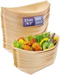 MATANA 500 Large Wooden Bamboo Boats for Appetizers & Finger Foods, 21x11cm - Disposable Bowls for Canape, Sushi, Snacks - Eco-Friendly & Biodegradable for Weddings, Birthdays, Parties