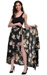 Girl Code Crafted Adjustable Flower Print Black Wrap Skirt (X-Large)