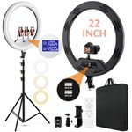 22" LED Ring Light, with 75" Tripod/LCD Display/3 Phone Clips/ 2 USB Ports/Wireless Remote, Adjustable 2600K-6500K Color Temperature, for YouTube Facebook Live TikTok Video Recording Vlog