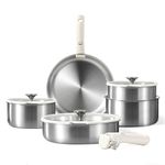 CAROTE 10Pcs Stainless Steel Pots and Pans Set, Kitchen Cookware Set Detachable Handle, Induction Cookware Sets with Removable Handle, RV Cookware Set, Oven/Dishwasher Safe, Suitable for All Stoves