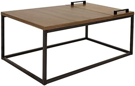 Sunnydaze 39-Inch W Industrial-Style Coffee Table with Removable Serving Tray with PVC Feet - Aluminum Tray Handles