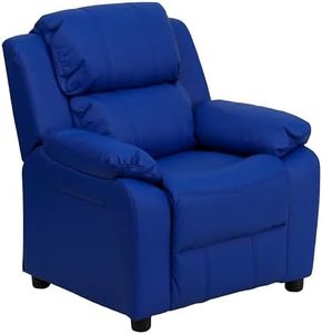 Flash Furniture Charlie Vinyl Kids Recliner with Flip-Up Storage Arms and Safety Recline, Contemporary Reclining Chair for Kids, Supports up to 90 lbs., Blue