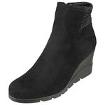 LoudLook Ladies Ankle Boots Women Sock Detail Faux Suede Mid Heel Zip Wedge Shoes Size 4 Black