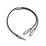 REXUS Grey 3.5mm Y Splitter Stereo Audio Cable 4-Pole Male to 2 Female for Headphone, Headset Splitter Adapter Extension Aux Cable, Compatible MobilePhone and New Version Laptop(M22F35G)