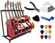 YMC Folding Multiple Guitar Stand for Acoustic Electric Guitar Bass Rack Band Stage,Includes Picks,Pick Holder,String Winder,Bridge Pins,Nut Saddle,String Cutting Plier -7 Holders