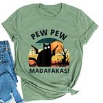 Noffish Women Pew Pew Madafakas T-Shirt Funny Pew Pew Cat Shirt (2-Green,Large)