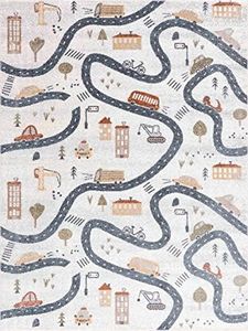 Hauteloom Kennington Road Rug for Kids, Toddler Room, Nursery, Playroom, Classroom- Machine Washable - Cream, Red, Blue, Gray - 9'2" x 12'