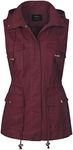 MixMatchy Women's Drawstring Lightweight Loose Fit Sleeveless Safari Vest Utility Jacket, Burgundy, Medium