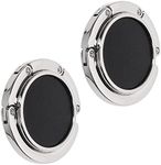kwmobile Purse Hooks for Table - Set of 2 Zinc and Faux Leather Handbag Hook Foldable Bag Holder Purse Hangers for Tables - Black/Silver