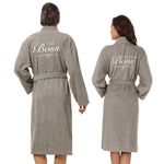 AW BRIDAL His and Her Robes Bride Robe Long Towel Kimono Robe with Pockets Nightgown Engagement Wedding Bridal Shower Gifts for Couples, Falcon The Boss/The Real Boss