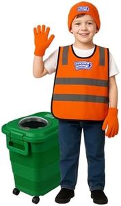 Trash Collector Costume with Collapsible Rolling Trash Can – Pretend Play Set for Kids Ages 2–6 Years – Includes Vest, Hat, Gloves & Trash Can | Halloween & Christmas Gift for Boys and Girls.