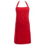 DII Cotton Adjustable Kitchen Chef Apron with Pocket and Extra Long Ties, 32 x 28, Commercial Men & Women Bib Apron for Cooking, Baking, Crafting, Gardening, BBQ-Red