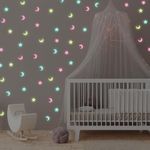 GeeRic 100Pcs Star Moon Wall Decals Home Decoration, Glowing Wall Decals Decor Stickers Glow in The Dark Star for DIY Kids Bedding Room Party Birthday Gift Bedroom Sticker Decor Walls DIY Decoration