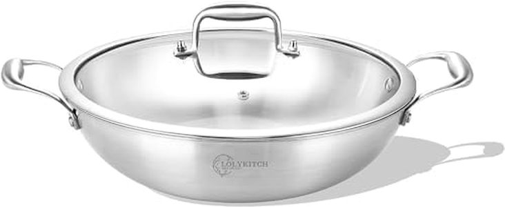 LOLYKITCH 13 Inch Tri-Ply Stainless Steel Wok Pan with Lid,Deep Frying Pan,Saute Pan,Jumbo Cooker,Induction Cookware,Dishwasher and Oven Safe.(13-1/4-Inch)