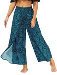 PNKJ Womens Casual Slit Wide Leg Pants Hippie Bohemian Pilate Beach Boho Baggy Yoga Pants,S/M