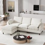 Nolohoo Sectional Sofa Cloud Couch for Living Room,94.5" Comfy L-Shaped Modular Sectional Couches, Chenille Deep Seat Overstuffed 4-Seat Fluffy Sofa with Ottoman for Apartment, Cream White