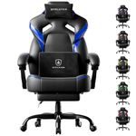 GTPLAYER Big and Tall Gaming Chair for Adults, Ergonomic Office Chair with Footrest, Heavy Duty 350 lbs Capacity, High Back, Premium Leather & Iridescent Trim, ACE-Armor, Black & Blue