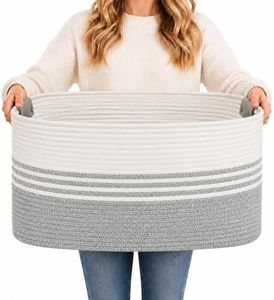 DOFASAYI Laundry Hamper - 72L Large Laundry Basket with Leather Handles, Decorative Storage Basket for Blankets - Clothes Hamper for Living Room, Bedroom, White & Grey