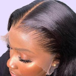 34 Inch Body Wave Lace Front Wigs Skinlike HD Swiss Lace 0.10mm Ultra-Thin Invisible 13x4 Full Frontal Lace Wig 200% Density Bleached Knots Pre plucked Natural Hairline Glueless Wigs for Women