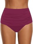 GRAPENT Women's Bathing Suit Bottoms High Waisted Tummy Control Swim Bottom 2025 Summer Casual Ruched Bikini Tankini Full Coverage Swimsuit Briefs Plum Red XX-Large Size 20 to 22