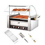 ROVSUN Hot Dog Roller Warmer ETL Certified, 11 Rollers 30 Hot Dog Roller Grill Cooker Machine w/Bun Warmer Cover Dual Temp Control LED Light Removable Shelf & Drip Tray for Party Home Commercial 2000W