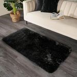 Sienna Black Fluffy Rugs Living Room, Shaggy Bedside Rugs for Bedroom Decorative Fluffy Large Soft Rug Comfy Thick Long Pile Non Slip Rug, 160cm x 230cm