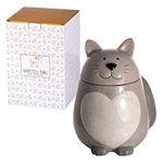 SPOTTED DOG GIFT COMPANY Cookie Jar, Ceramic Cat Biscuit Barrel, Food Storage Jar, Cute Novelty Kitchen Canister with Lid, Cat Themed Kitchen Accessories Gifts for Cat Lovers (1.3L, Grey)