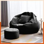 Pi Bean Bags with Beans Filled 4XL Luxura Elite Bean Bag Sofa with Free Cushion and Footrest - Official : SnuggleSphere Combo (Matching Color : Regular, Black)