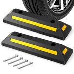 COSTWAY 54cm/182cm Rubber Curb, 1/2 Pack Parking Lot Vehicle Floor Wheel Stopper with Yellow Reflective Strips, Heavy Duty Garage Blocks Parking Target for Car Truck RV Trailer (2 Pack, 54x16x9cm)