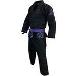 Reevo Eclipse BJJ Gi - Lightweight Brazilian Jiu Jitsu Uniform Includes, Jacket, Pants, and Drawstring Knapsack (A2, Black)