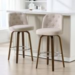 Bekrvio Bar Stools Set of 2, 26" Counter Height Swivel Bar Stools with Back, Walnut Bent Wood Legs, Linen Fabric Upholstered Counter Stools, Modern Counter Chairs Bar Stool for Kitchen Island, Sand