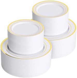 Goodluck 400 Piece White and Gold Plastic Plates Set for Wedding Reception